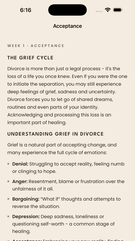 A weekly theme reading explaining the grief cycle